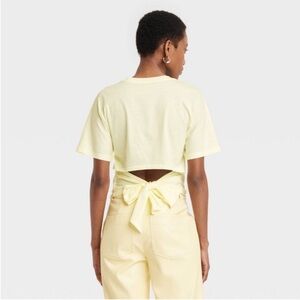 A New Day Yellow Crop Tie Front Short Sleeve T-Shirt